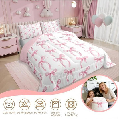 Erosebridal Twin Bedding Set - Cute Pink Bow Comforter for Girls | Kawaii Room Decor with 1 Pillowcase