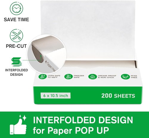 EcoDispose Precut Deli Paper Sheets - Interfolded Heavy Paper for Food Wrap | 200 Pack, 6" x 10-1/2", White