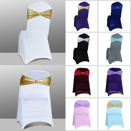 Babenest Spandex Chair Sashes - 50PCS Premium Stretch Covers with Buckle Slider | Metallic Gold for Weddings & Events