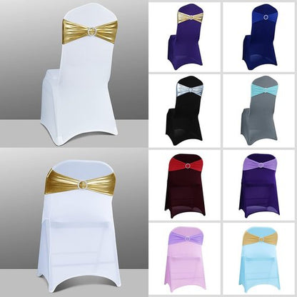 Babenest Spandex Chair Sashes - 50PCS Premium Stretch Covers with Buckle Slider | Metallic Gold for Weddings & Events