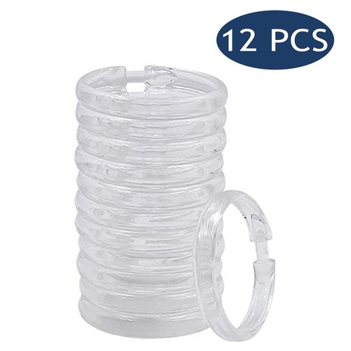 Qulable Clear Plastic Shower Curtain Rings, 12 PCS Circular Plastic Shower Curtain Hooks for Bathroom Shower Curtain Rod, Clear Shower Hooks for Shower Curtain, O Shaped Shower Rings for Curtain