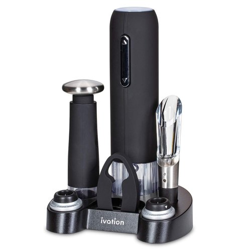Ivation Wine Gift Set – Includes Electric Opener, Aerator, Vacuum Preserver, 2 Stoppers, Foil Cutter & Charging Base