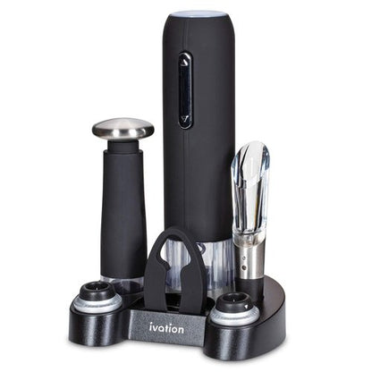 Ivation Wine Gift Set – Includes Electric Opener, Aerator, Vacuum Preserver, 2 Stoppers, Foil Cutter & Charging Base
