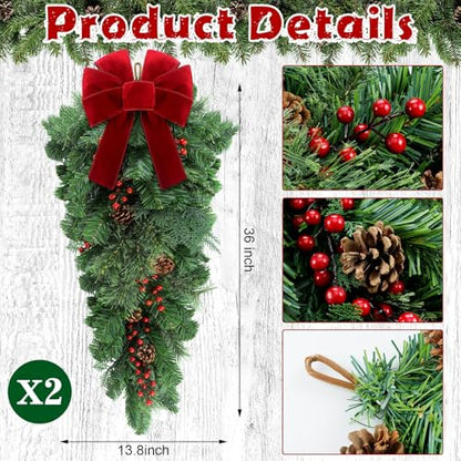 Classic 36-Inch Artificial Pine Christmas Teardrop Swag Set, 2 Pack