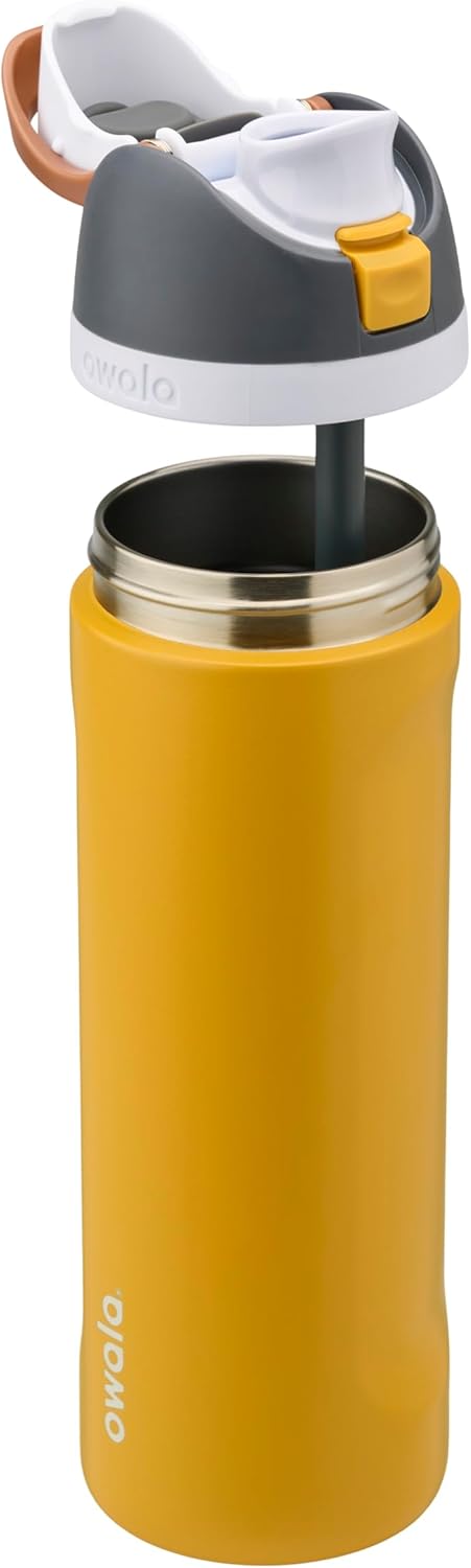 Owala FreeSip Insulated Stainless Steel Water Bottle - BPA-Free, 24 oz, Grey/Yellow for Sports & Travel