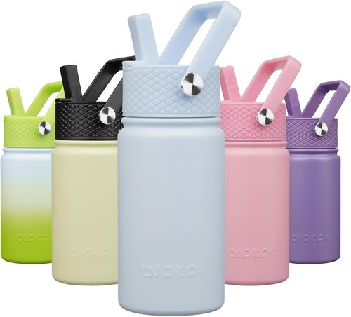 BJPKPK Insulated Water Bottle - 15oz Stainless Steel Tumblers with Straw Lid | BPA-Free, Leak-Proof, Light Blue