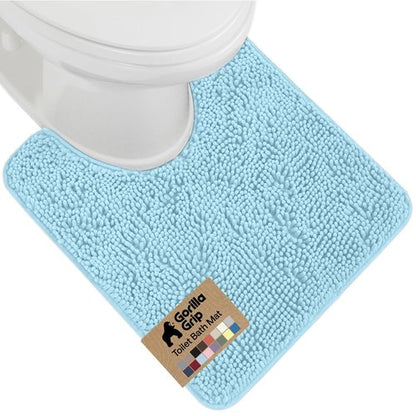 GORILLA GRIP Plush Absorbent Shaggy Chenille Bath Rug Mat for Oval Toilet Base with Rubber Backing, Machine Washable Rugs, Soft Microfiber Contour Mats for Toilets, Quick Dry, Bathroom Decor, Sky