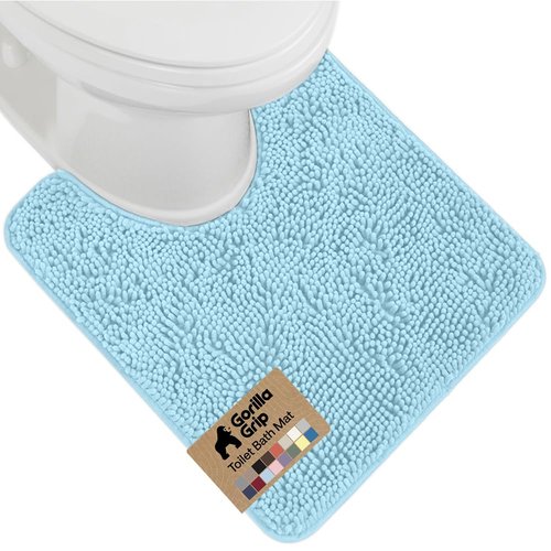 GORILLA GRIP Plush Absorbent Shaggy Chenille Bath Rug Mat for Oval Toilet Base with Rubber Backing, Machine Washable Rugs, Soft Microfiber Contour Mats for Toilets, Quick Dry, Bathroom Decor, Sky