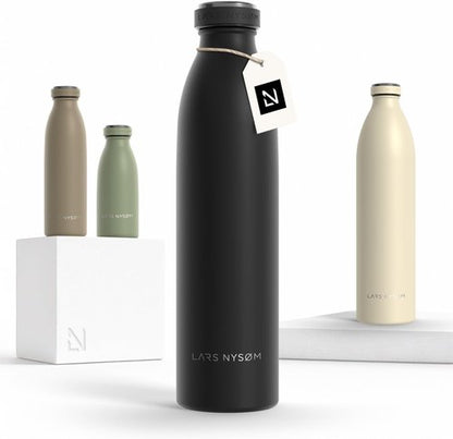 LARS NYSØM Stainless Steel Insulated Water Bottle - Leakproof Thermo Flask for Hot & Cold Beverages | 25.4oz Carbon Black