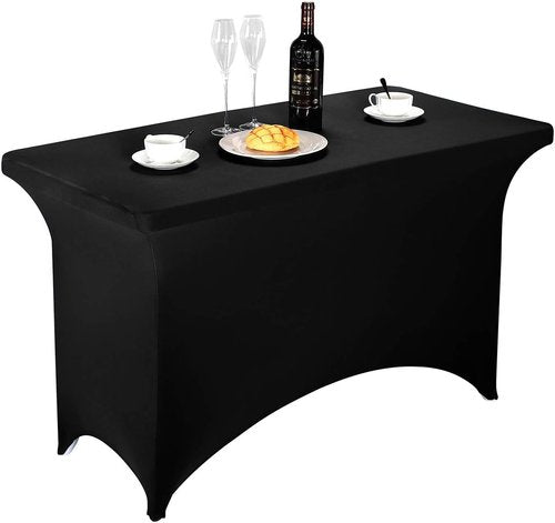 LZY Spandex Fitted Stretch Table Cover - Rectangular Cocktail Tablecloth for 4ft, 6ft, 8ft Tables | Black