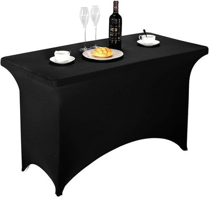 LZY Spandex Fitted Stretch Table Cover - Rectangular Cocktail Tablecloth for 4ft, 6ft, 8ft Tables | Black