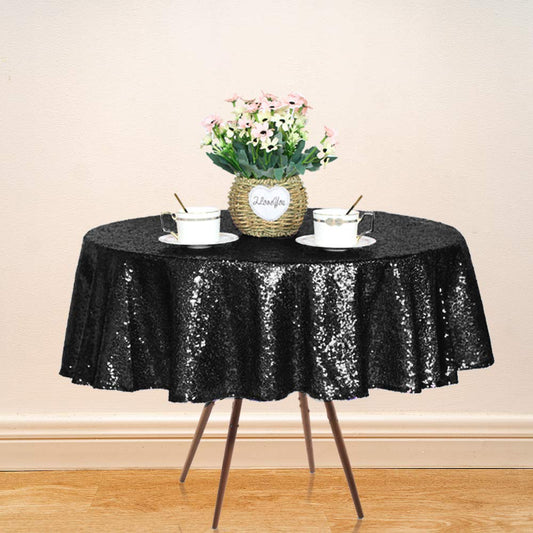 JYFLZQ Black Sequin Tablecloth - 50'' Small Round Sparkly Glitter Metallic Table Cloths Table Cover Overly for Halloween, Retirement, Birthday Party, and Graduation Decorations