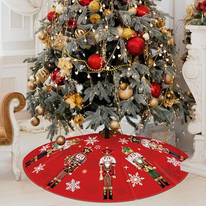 48-Inch Nutcracker Christmas Tree Skirt - Red Holiday Decor