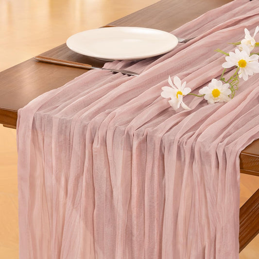 Socomi 6-Piece Pink Cheesecloth Table Runner - Rustic Boho 120-Inch for Weddings & Events