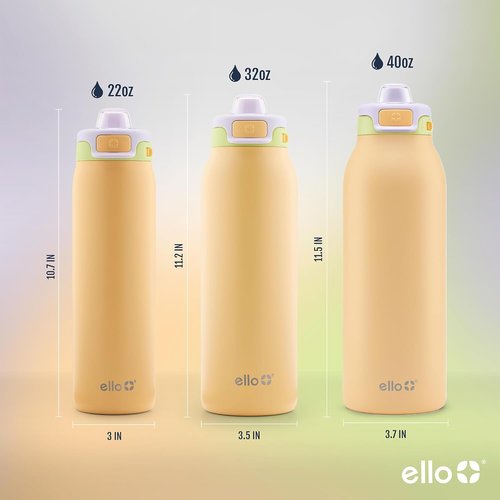 Ello Pop & Fill 22oz Stainless Steel Water Bottle - Quick Fill, Double Walled, Leak Proof | Sunset Meadow