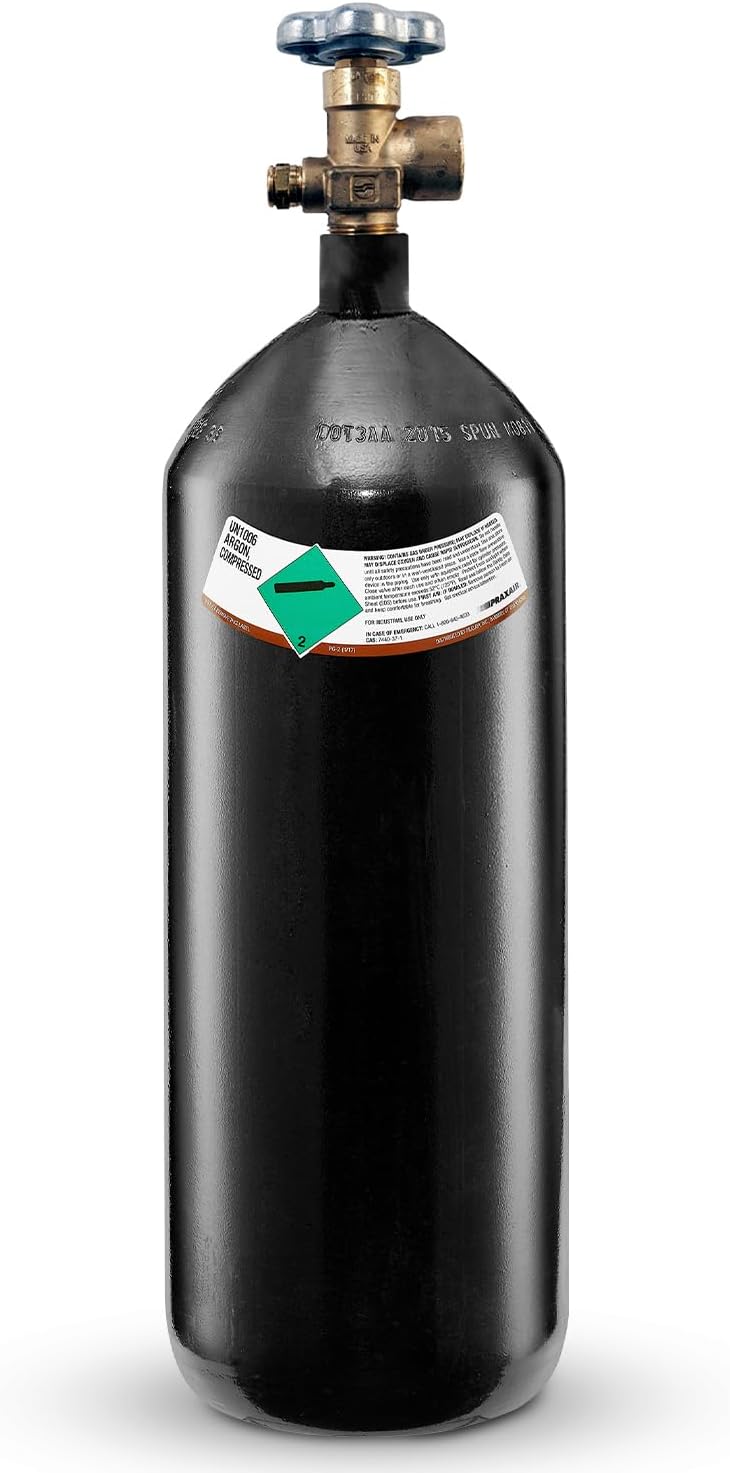 PrimeWeld 100% Argon Gas Welding Tank Full 40CF | DOT 3AA | USA CGA 580 Valve | Best Gas for TIG Welding Applications | Cylinders Full & Ready to Use