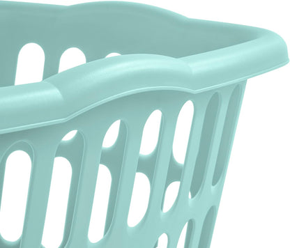 Sterilite 1.5 Bushel Laundry Basket - Classic Plastic Design for Easy Carrying | White & Aqua, 12-Pack