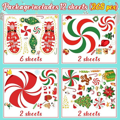 Christmas Floor Decals 268PCS Peppermint Santa Footprints Party Decorations