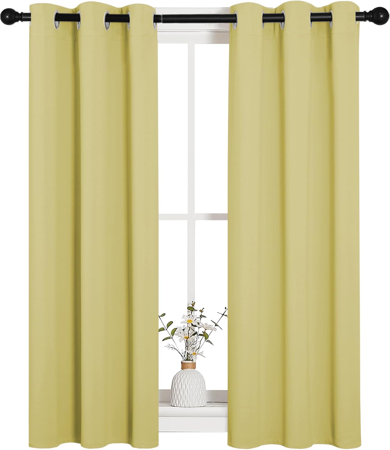 NICETOWN Blackout Window Curtain Panels - Thermal Insulated Grommet Drapes | Paler Yellow, 29x45 Inch (1 Pair)