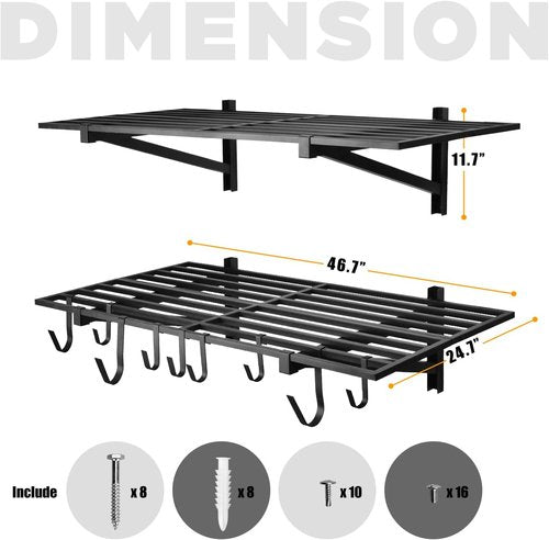 Heavy Duty Garage Wall Shelving by [Brand Name] - 2 Pack 2' x 4' Wall Mount Storage Rack | Holds 200 lbs Each, Black