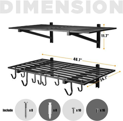 Heavy Duty Garage Wall Shelving by [Brand Name] - 2 Pack 2' x 4' Wall Mount Storage Rack | Holds 200 lbs Each, Black