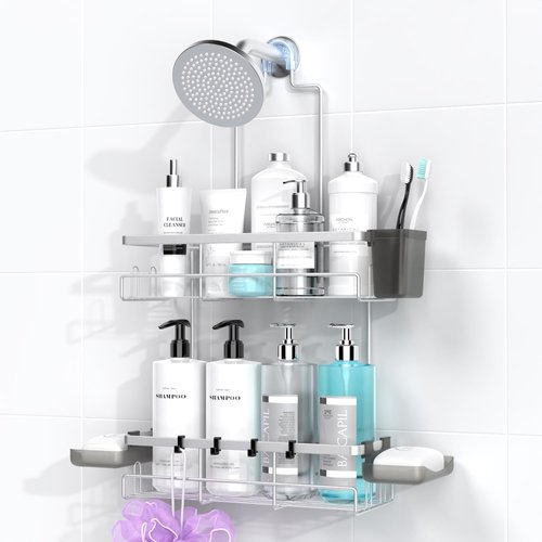 AKTECKE Shower Caddy - Rustproof Hanging Bathroom Organizer | No-Drill Shelf for Shampoo & Soap - Chrome Finish