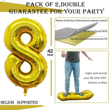 GOER Gold Foil Number 8 Balloons - Huge 42" & 32" Birthday Party Decorations (3 Pcs)
