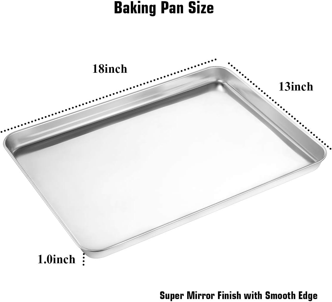 Wildone Baking Sheet Set - 4-Piece Stainless Steel Cookie Sheet with Silicone Mats | 18 x 13 Inch, Non-Toxic & Easy Clean