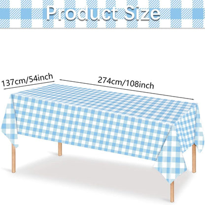 Skiennix Light Blue Checkered Tablecloth - 54" x 108" Waterproof Disposable Cover for Parties & Picnics