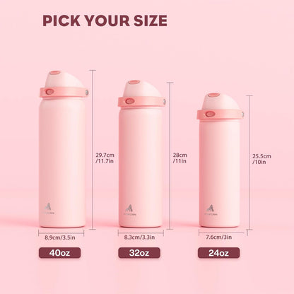 POWCAN 24 oz Insulated Water Bottle - 2-in-1 Lid with Push-Button Spout & Quick-Flip Straw | Leakproof, Stainless Steel, Cotton Candy