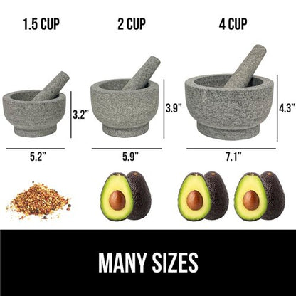 GORILLA GRIP Heavy Duty Mortar and Pestle Set - 100% Granite Stone Guacamole Bowl | 1.5 Cup Gray
