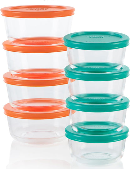 Pyrex Simply Store Small Glass Food Storage Containers Set - 8-Pack Meal Prep | BPA-Free Lids, Microwave Safe