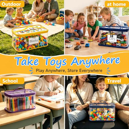 Large Clear Toy Storage Bags with Zippers - Pack of 6