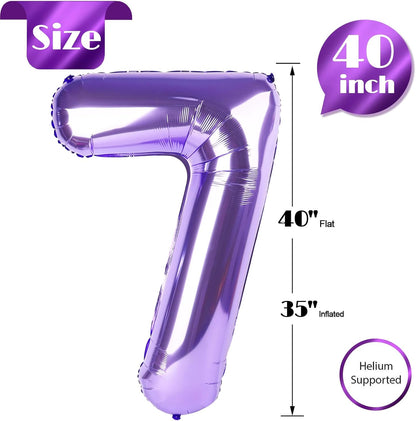 Purple 7 Balloon - 40 Inch Number Balloon for 7th Birthday Party Decorations