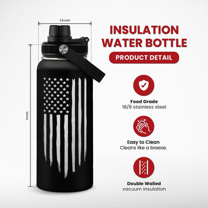 SA Water Bottles American Flag 32oz Stainless Steel Insulated Water Bottle - Ideal Gift for Men