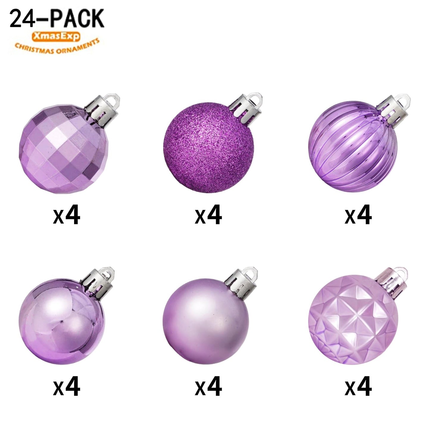 XmasExp 24ct Christmas Ball Ornaments Shatterproof Christmas Ornaments Set Decorations for Xmas Tree Balls Halloween Decorations (1.57''/40mm, Light Purple)