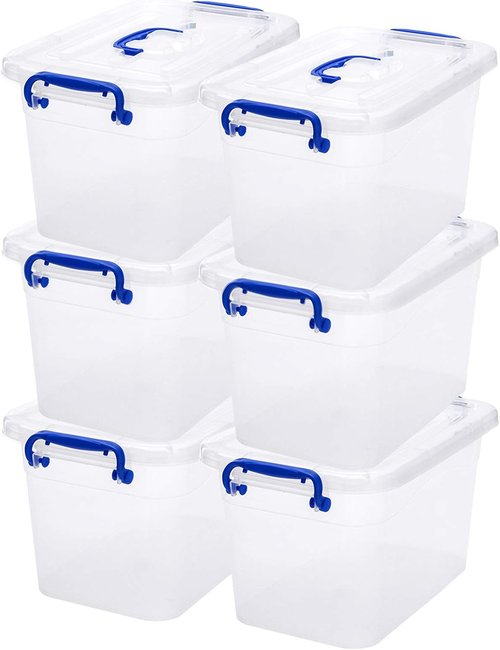 Clear Storage Box by [Brand Name] - 6-Pack 7 Quart Plastic Latch Bins with Handle | 6.5 Liter Capacity