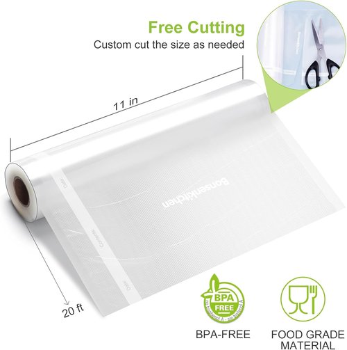 Bonsenkitchen Vacuum Sealer Bags - Heavy Duty BPA-Free Food Storage Rolls | 11" x 20' | 2-Pack for Sous Vide Cooking
