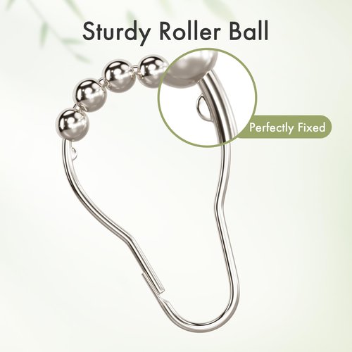 Amazer Shower Curtain Rings, Set of 12, Rust-Resistant Metal Shower Hooks Ring Shower Rings for Curtain Rolling Shower Curtain Hooks for Bathroom Shower Rod Shower Curtain Hangers, Nickel