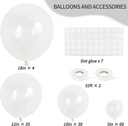 RUBFAC Clear Balloons - 129pcs in Various Sizes (5-18 Inches) for Birthday, Baby Shower & Wedding Decor