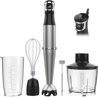 Turelar Immersion Blender - 1100W Handheld Stick Blender Set with Variable Speed, Chopper & Whisk - Black