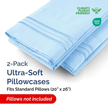 Skiennix Standard Pillow Cases Set of 2 | Soft Hotel Quality, Wrinkle-Free & Stain Resistant - Light Blue
