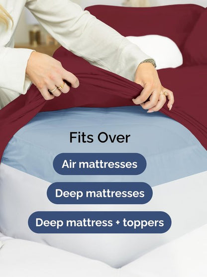 Extra Deep Twin Fitted Sheet - Hotel Luxury Single Fitted Sheet Only - Easily Fits 18 inch to 24 inch Mattress - Ultra Soft, Wrinkle & Fade Free w/Extra Deep Pockets - Breathable & Comfy - Burgundy