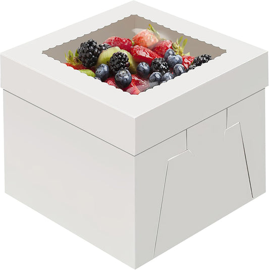 WINKIO 12-Inch Cake Boxes - Disposable Cake Transport Containers with Large Window | 4-Pack, White