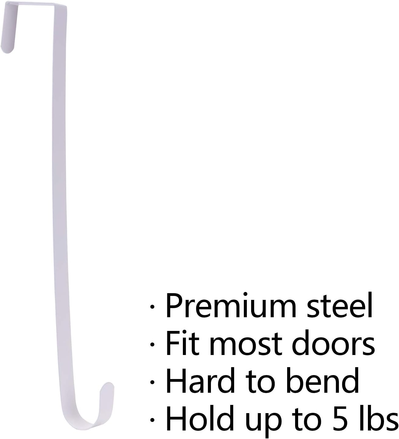 Sattiyrch 15" Wreath Hanger - Sturdy Steel Over The Door Hook for Front Door (White, 2-Pack)