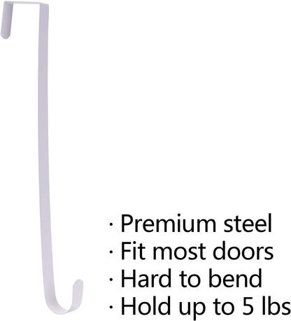 Sattiyrch 15" Wreath Hanger - Sturdy Steel Over The Door Hook for Front Door (White, 2-Pack)