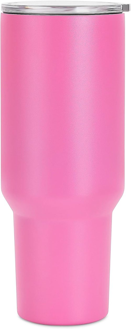 Makerflo 40 oz Pink Powder Coated Tumbler - Pack of 25 with Upgrade Handle & Leak-Proof Lid for Crafting