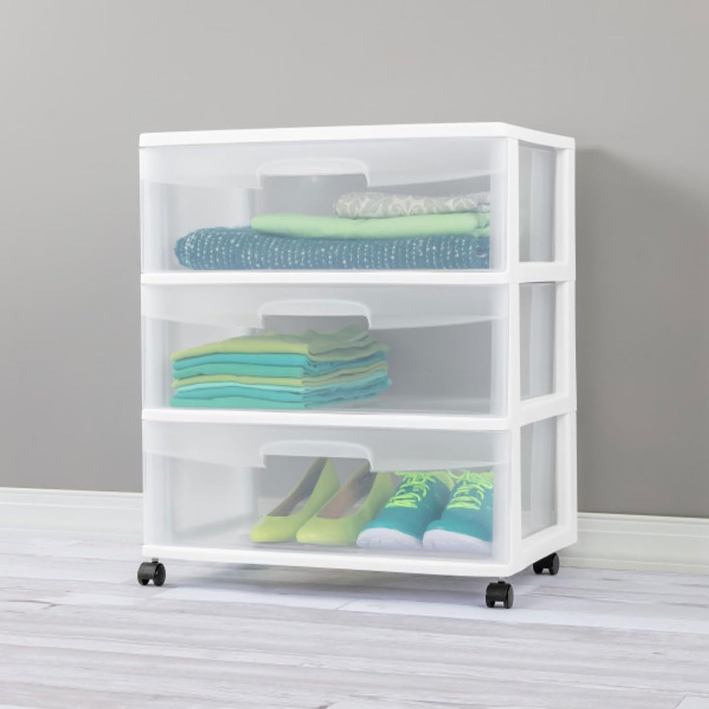 Sterilite 4-Pack Wide 3 Drawer Rolling Storage Cart - Clear Drawers & White Frame for Home Organization