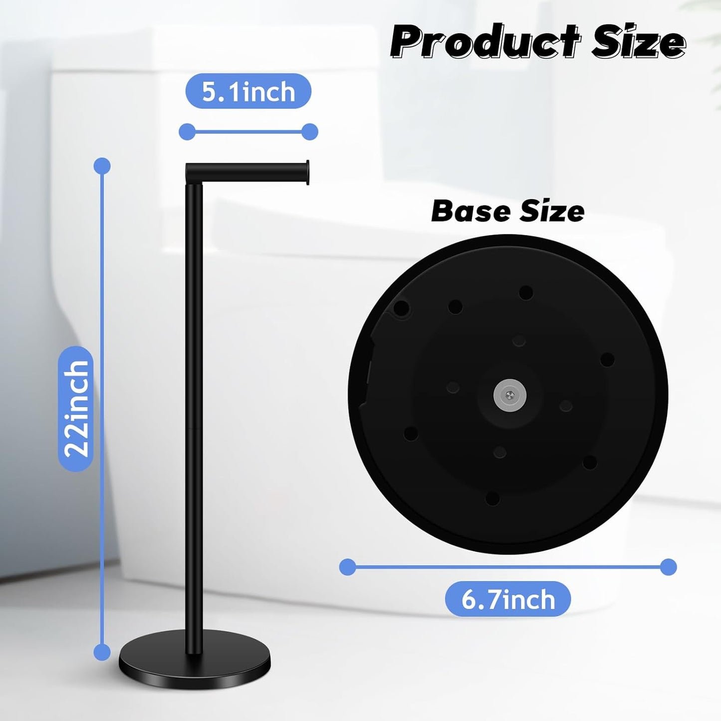 TACGEA Toilet Paper Holder - Free Standing Stainless Steel Design | Holds 4 Rolls - Matte Black
