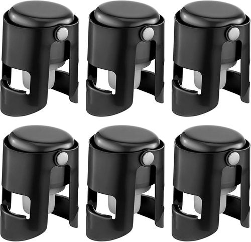 Champagne Stoppers with Stainless Steel Champagne Saver with Food Grade Silicone Leak proof Keep Fresh Suitable for Champagne, Cava, Prosecco and Sparkling(Black, 6 Pack)